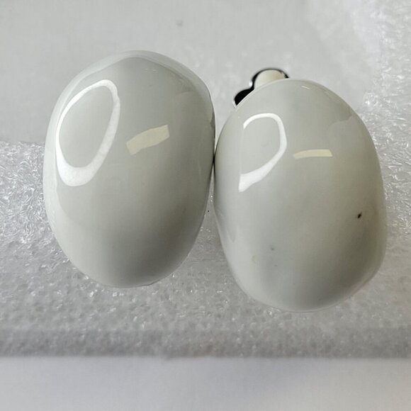 White Clip On Earrings Oval Shaped Enamelled Earrings - Picture 1 of 4